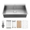 Lordear Gunmetal Black Workstation Kitchen Sink Drop-in Topmount 18 Gauge Stainless Steel Single Bowl Sink