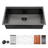 Undermount Kitchen Sink Single Bowl 16 Gauge Stainless Steel Gunmetal Black Workstation Sink