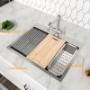 Lordear Gunmetal Black Workstation Kitchen Sink Drop-in Topmount 18 Gauge Stainless Steel Single Bowl Sink