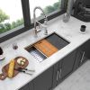 Undermount Kitchen Sink Single Bowl 16 Gauge Stainless Steel Gunmetal Black Workstation Sink