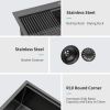 Undermount Kitchen Sink Single Bowl 16 Gauge Stainless Steel Gunmetal Black Workstation Sink